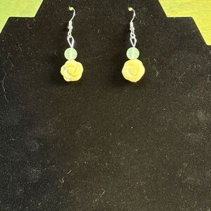Glass and Serpentine Rose Earrings